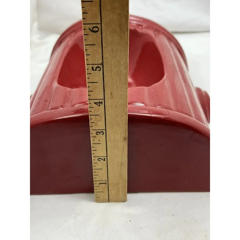 Vintage Red Fire Hydrant Dog Feeder Bowl Glazed Ceramic RARE 12” 🚒 Mid-century
